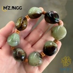 천연 헤티안 옥  스톤 팔찌, 새겨진 블랙 가죽 비즈 스트링, 남녀공용 패션 참 주얼리 : 데이지로지스틱3