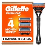 질레트 퓨전 남성용 면도기 5개, 1개, 칼날 리필 4개, 더 편안한 면도를 위한 윤활제 스트립 : 요기직구요