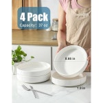UBEE 8.5인치 세라믹 파스타 그릇 세트 4개, 빅 샐러드 그릇, 대형 디너 접시, 전자레인지 및 식기세척기 안전 갈비뼈 서빙 흰색 6.3 inch/25... 
