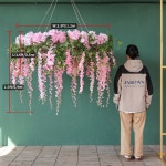 웨딩 홈 데코 핑크 인조 장미 수국 등나무 원형 꽃 매달린 금속 후프 프레임 J2611 : 해파상