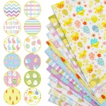 Whaline 12Pcs 이스터 코튼 원단 번들 10 x 인치 컬러풀 버니 당근 사각 퀼팅 패치워크, 우스꽝스러운 구스 DIY 공예 홈 파티 장식용 18... 