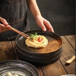 9-Inch Round Ceramic Plate Korean Style Bottom Restaurant Tableware Pizza Tray Cross-Border Dining : seowonglobal21