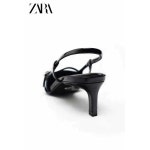 여성 슬링백 스텔레토 스트랩 뾰족 구두 낮은굽 하객 - 225사이즈 -블랙- 힐 높이 5cm : 모니카케어