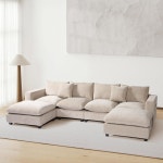 코스타엘름 스프링필드 128인치 셰닐 모듈형 U자형 단면 소파 및 USB/Type-C 포트와 사이드 포켓이 있는 체이스, 타우페 1 Cream... 