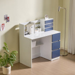 (책꽂이 서랍 포함)3단 서랍 수납 우드 데스크 작은 테이블 공부방 좁은 집 원룸 PC 게이밍 낮은 나무 미니 1인용 입식 조립 DIY 화이트 선반... 