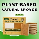 주방 6팩용 브루하티 천연 생분해성 스펀지 - 100 퇴비화 셀룰로오스 및 섬유 접시 스펀지, 적이고 무독성이며 지속 가능한 설거지 및 청소용... 