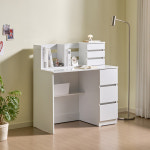 (책꽂이 서랍 포함)3단 서랍 수납 우드 데스크 작은 테이블 공부방 좁은 집 원룸 PC 게이밍 낮은 나무 미니 1인용 입식 조립 DIY 화이트 선반... 