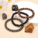 여성용 펜들릭시 3PCS 힐링 크리스탈 팔찌 남성용 8mm 천연 스톤 비즈 스트레치 팔찌 수제 보석 레이키 주얼리 선물 : 메종델리