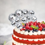 디스코 볼 케이크 토퍼 미러 플래시 삽입 공 생일 축하 웨딩 크리스마스 파티 장식 1/4 개 : 소소종합유통