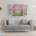 벚꽃 캔버스 월 아트 침실 거실 대형 모던 윈도우 뷰 꽃 풍경 그림 미적 자연 장면 홈 오 용 꽃나무 아트워크 장식 Tranquil Sea 48 L x 32 W... 