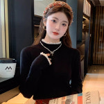 스타일아유 여자 반폴라 레이스 트리밍 고급스러운 페미닌 이너티 가을 기본 상의 KN2195 : 스타일 아유