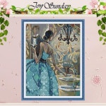 블루스 우아한 여성 패턴 계산 크로스 스티치 세트 DIY 11CT 스탬프 DMC 자수 바느질 : 위시브릿지01