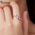 Bamoer 925 스털링 실버 핑크 꽃 새 여성을위한 오픈 반지 Kingfisher Hummingbird 조정 가능한 약혼 파티 쥬얼리 : 화선물류.