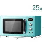 ft 조리대 전자레인지 900와트 레트로 안전 잠금장치 성에 제거 및 자동 조리 기능 LED 디스플레이 유리 턴테이블 민트 그린 Mint... 