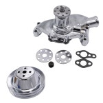 작은 블록 쉐보레 SBC 283 302 305 307 327 350 383 400 V8 SWP와 호환되는 2 홈 크롬 풀리 및 볼트 와셔 키트가 포함된 Tiny Force... 