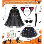 eAj 여자 들을 위한 튜베일 블랙 캣 코스튬과 케이프, 7개 LED 라이트 업 캣 할로윈 코스튬 3세 4세 5세 6세 7세 8명 Black : 룰라모리