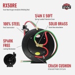 RX WELD 토치 호스 릴 자동 되감기식, 1/4인치 x 50피트, 9/16 -18 B 피팅 옥시 아세틸렌 포함 : 플룸테일