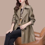 카키 오버핏 더블 트렌치 코트 벨트 여성 봄 가을 아우터 : 상호명 글로벌챌린2