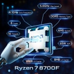 AMD 라이젠 7 8700F 8코어 16스레드 4NM L3=16M 4.1GHz 게이밍 프로세서 65W 새 상품 DDR5 소켓 (팬 미포함) : 무럭상사