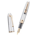 3PCS 다양한 색상의 진하오 9019 만년필 세트, 사이즈 8 중형 펜촉 투명 아크릴 디자인의 부드러운 필기 펜(골드 트림) : Globalpick