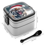 크리스마스 모자 겨울날 프린트 더블 레이어 도시락 분리형 용기와 숟가락으로 업무 을 즐길 : 주니안스토어1025