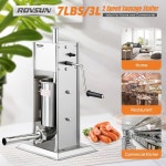 ROVSUN 7LBS/3L 수동 소시지 스터퍼, 2단 스테인리스 스틸 수직 소시지... 상업용 및 가정용 스터핑 튜브 5개가 장착된 육류 충전기 3L : 딜리팝