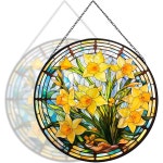 HFhyxin 꽃 선캐처 스테인드글라스 실내 창문용 장식 를 위한 선물 의 날 페인트 유리 패널 8인치/20cm Pink : 주니안스토어1027