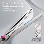 강아지 그루밍 가위 키트 7.5인치 전문 커브드 묽은 스트레이트 청커 및 빗 5개 세트, 큰 푸들 펫 재팬 440C 스테인리스 스틸 (7.5피트, 키트)... 