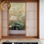 일본풍 잉어 & 연꽃 디자인 커튼 1개 34x56인치 - 침실 주방용 암막 파티션 린넨 소재 : 릭스앤픽