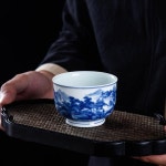 고품질 민속 예술가 손으로 그린   산 유명한 파란색과 흰색 도자기 컵 단일 Jingdezhen 세라믹 차 : 무강 인터내셔널