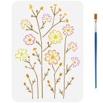 핑거 인스파이어 라인 야생화 스텐실 8 3x11 7인치 브러시 재사용 가능한 꽃 템플릿 플라스틱 PET 스타일 속이 빈 식물 테마 나무 옷 캔버스... 