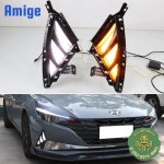 현대 Elantra 2021 용 자동차 LED DRL 12V Daylights 노란색 방향 지시등 주간 Foglamp : 이지브릿지