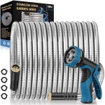 정원 호스 100피트, 10개의 기능 노즐이 있는 워터 호스, 누수 방지 커넥터가 금속, 주름 및 초유연성, 잔디, 마당, RV, 세차장용 녹... 