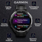 웨어러블4U - 가민 포러너 965 프리미엄 GPS 러닝 및 트라이애슬론 47mm 스마트워치, AMOLED 터치스크린 디스플레이, 카본 그레이 DLC... 