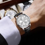 남성용 Taxau 가죽 시계 방수 아날로그 쿼츠 드레스 미니멀리스트 비즈니스 클래식 빅  1 G8407-Brown Black : 그린굿23