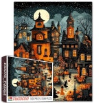 성인, 가족을 위한 해피 할로윈 직소 퍼즐 1000 조각 (캐슬, 보름달, 호박, 마녀, 고스트) 조각들이 완벽하게 맞아떨어집니다. 19.7인치 x 27.... 