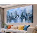 아코시파이 블루 캔버스 월 아트 추상 도시 풍경 그림 텍스처 페인팅, 뉴욕 브루클린 브리지 현대 아트워크 거실 침실 욕실 사무실 홈 데코 48... 