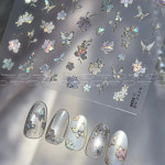[T 프리미엄 5296] 블링 꽃과 나비 네일스티커 봄 자개 오로라 동양풍 한국 : 써치네일
