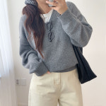 헤이즐 알파카 울 루즈핏 브이넥 니트 A0876 : 어썸하비