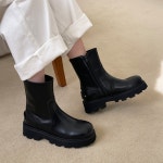 [G4012] 통굽 미들 가죽 앵클 워커 부츠 : 새로이클라쓰