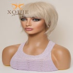 XOUJE 달콤하고 귀여운 짧은 머리 앞머리 엘프 자른 자연 금발 화학 섬유 내열성 가발 여성 매일 사용 패션 가발 : 이십팔룡산업