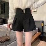 트위드 반바지 화이트 레그 와이드 겨울 가을 모직 A라인 봄 부츠 빅사이즈 펄 단추 01.검은 색 S : 원웨이코드