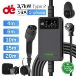 휴대용 전기 자동차 충전기 가정용  슈코 플러그 37kW 16A 1 상 유형 2 충전 케이블 6m 10m 20m : 준블루82