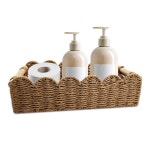 종이 로프 가리비 가장자리 화장지 보관 바구니 - 2개의 나무 손잡이가 있는 작은 장식 바구니, 화장실 위 수납 선반, 거실/침실 끝 테이블... 