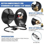 MEKOH 압력 세척 호스 릴 100ftx3/8 /130ftx1/4 , 4000PSI 헤비 듀티 파워 세척 호스 릴 M22-14 피팅, 핸드 크랭크 메탈 릴 벽/트레일러/밴... 