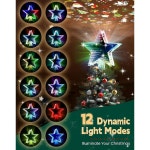 12가지 조명 효과와 6가지 투사 모드가 있는 크리스마스 트리 토퍼 회전 가 내장된 스타 104가지 컬러 LED 3D 다이내믹 효과 장식 Sliver... 