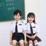 초딩 승무원 항공 유니폼 정장 할로윈 선원 싱글 반팔+브로치+넥타이 90cm : 형석글로벌2