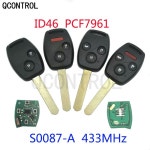 QCONTROL 원격 키, 혼다 S0087-A 어코드 요소 파일럿 시빅 CR-V HR-V, 인사이트 시티 재즈 오디세이 ID46 칩, 433 MHz : 블루밍바자