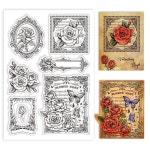 GLOBLELAND 레트로 로즈 보더 클리어 스탬프 카드용 빈티지 레이스 실리콘 DIY : 씨유리테일