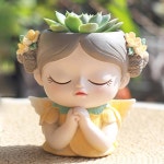 귀여운 소녀 얼굴 다육식물 화분 세트 배수구 실내 용기용 11인치 수지 꽃병 정원 가꾸기 : 씨유리테일